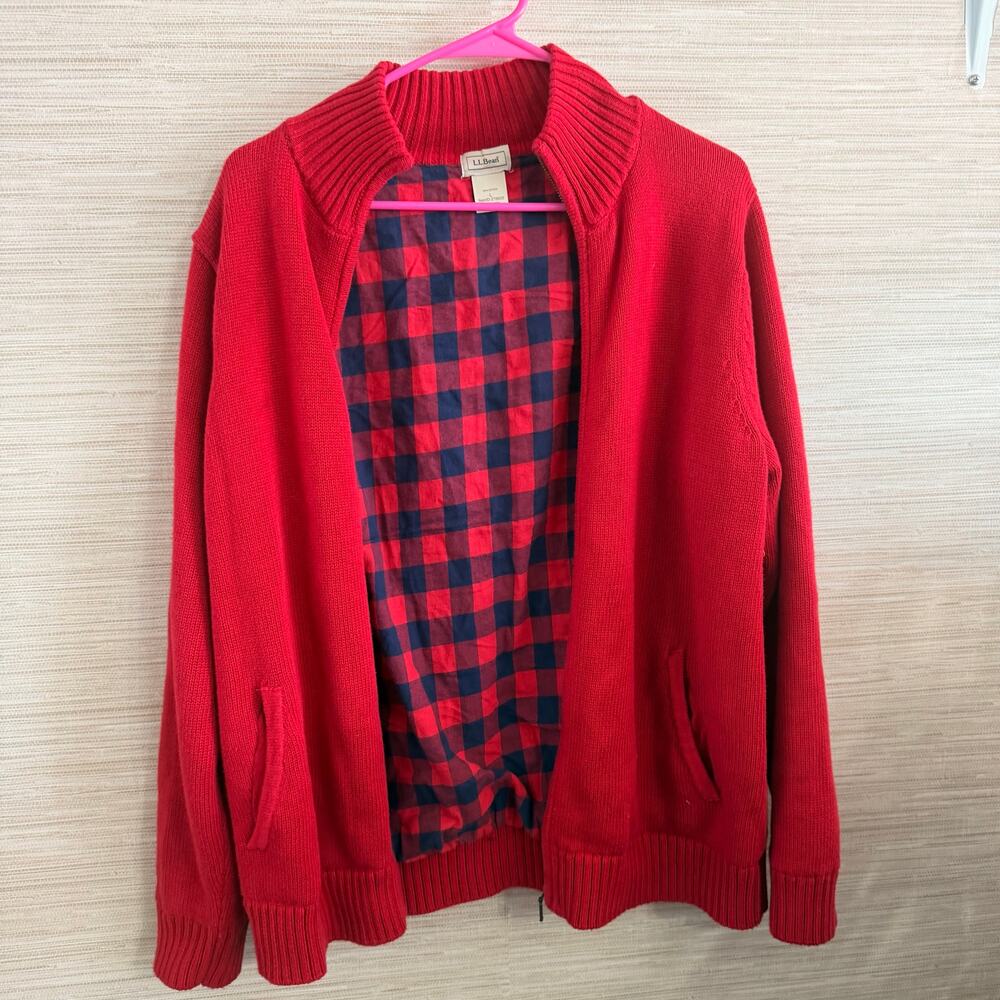 L. L. Bean Vintage Women's Flannel lined full zip sweater size Large